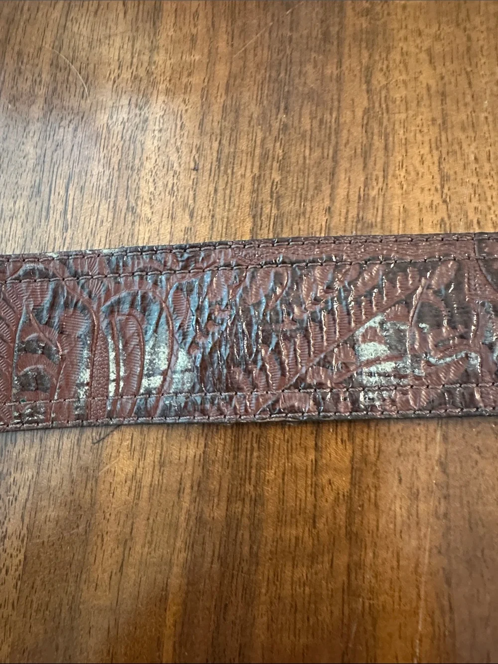 Vintage Elite Accessories Brown Embossed Leather Belt - Rhinestone Oval Buckle